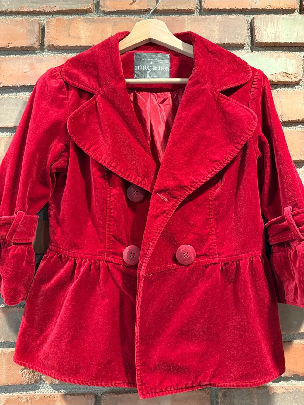 mac & jac Red Velvet Double-Breasted Pea Coat